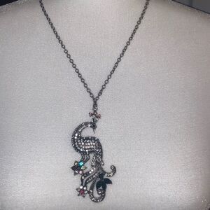 4/$20 Rhinestone Embellished Peacock Pendant with Silver Chain